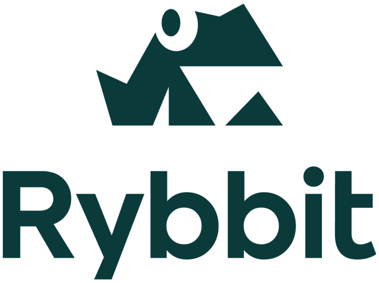 Rybbit logotyp med mörkgrön groda illustration